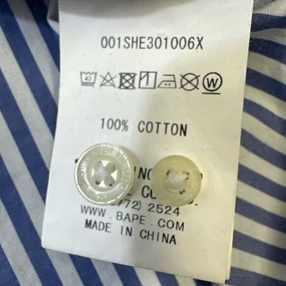 A Bathing Ape Bape Ababint Shoulder Shark Print Stripe Button Down Shirt Sz M - Picture 13 of 16